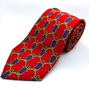 Vintage Burberrys Silk Necktie Red Blue Gold Patterned Men's Tie‎ Made in France